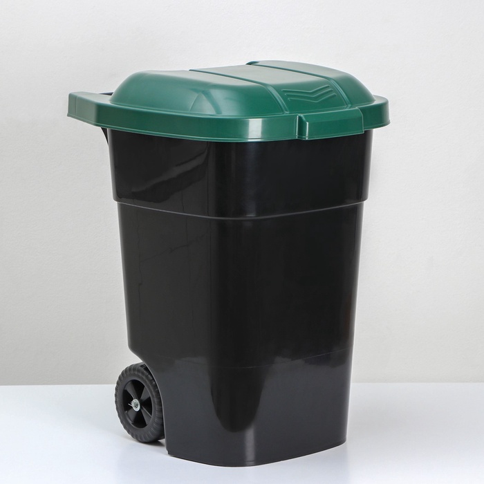 УЦЕНКА Бак для мусора, 65 л, 52.5×46.5×66 см, без крышки, на колёсиках, чёрный, зелёный - Фото 1