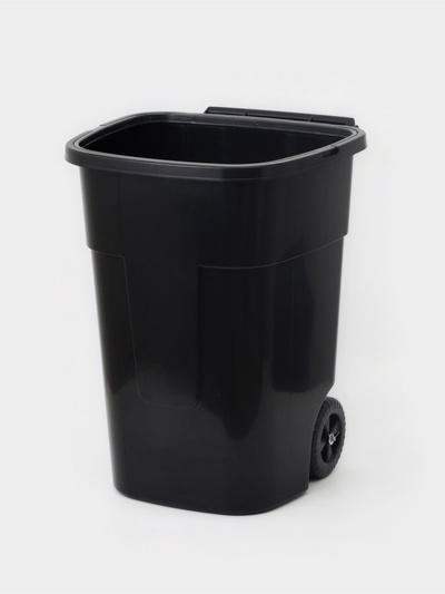 УЦЕНКА Бак для мусора, 65 л, 52.5×46.5×66 см, без крышки, на колёсиках, чёрный, зелёный