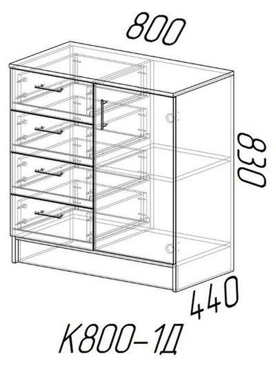 Комод для хранения «Эра. К800 – 1Д», 800×830×440 мм, цвет графит