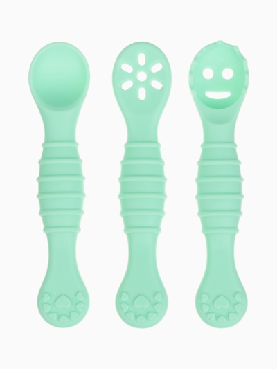 Ложка детская для прикорма, силикон, набор 3 шт., мятный M&B