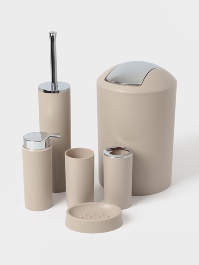 УЦЕНКА Набор для ванной "Сильва" 6 предм. (мыльница. дозатор, 2 стакана, ерш, ведро), цвет серый 409