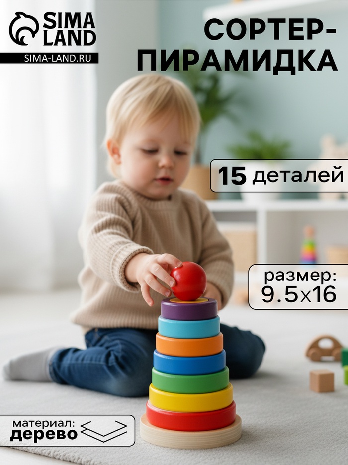 УЦЕНКА Пирамидка-сортер детская развивающая - Фото 1