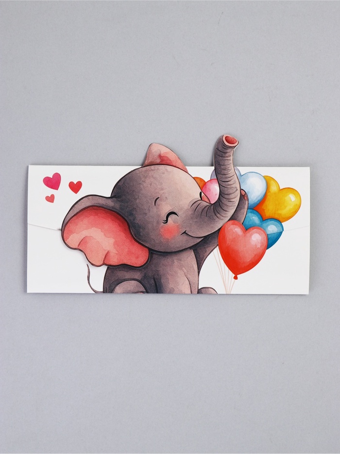 Конверт для денег формовой «Слоник», 17.5×10 см - Фото 1