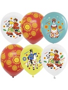 Воздушные шары латексные 12" «Русский стиль. Дымковская роспись» набор 15 шт. - фото 809623494