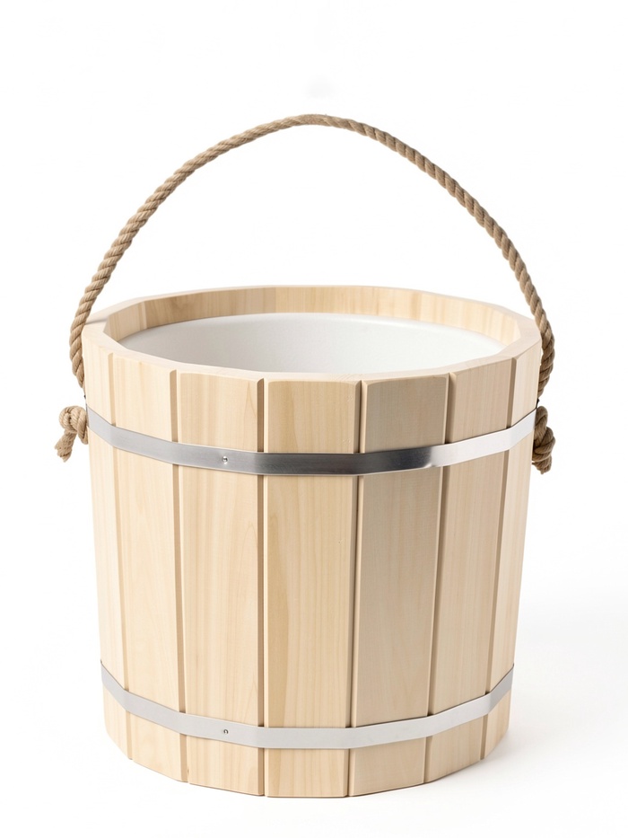 Ведро из липы, 15л, пластиковая вставка, ручка-веревка