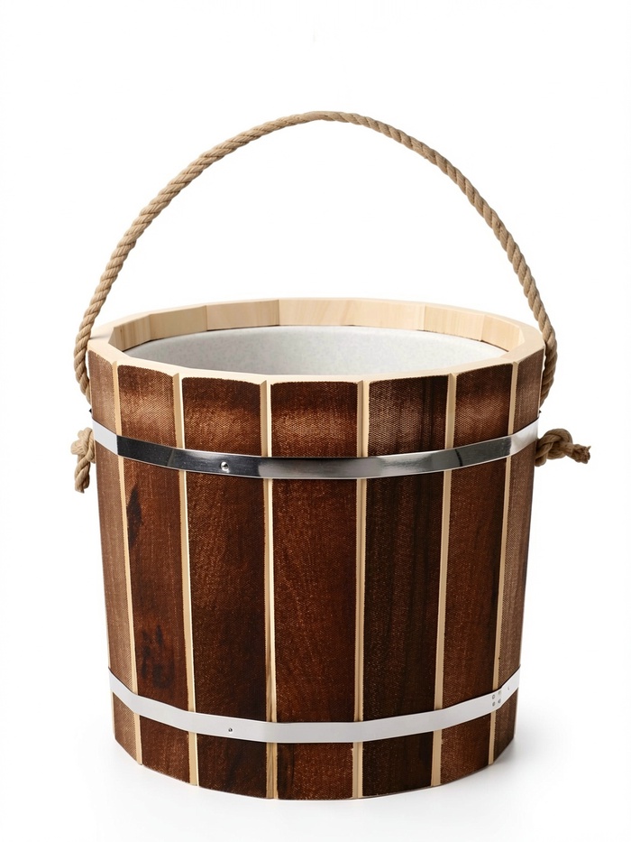 Ведро из липы, 15л,  пластиковая вставка, ручка-веревка 