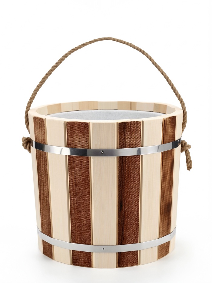 Ведро-запарник для бани и сауны «Термо», 15 л, деревянное, пластиковая вставка, ручка-верёвка - Фото 1
