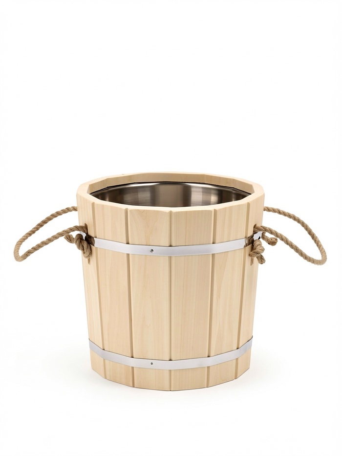 Ведро-запарник для бани и сауны, 12 л, деревянное, нержавеющая вставка - Фото 1