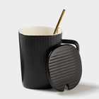 УЦЕНКА Кружка Elegant, 320 мл, 11.5×8×10.5 см, с крышкой и ложкой, керамика, чёрная - Фото 2