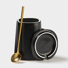 УЦЕНКА Кружка Elegant, 320 мл, 11.5×8×10.5 см, с крышкой и ложкой, керамика, чёрная - Фото 3