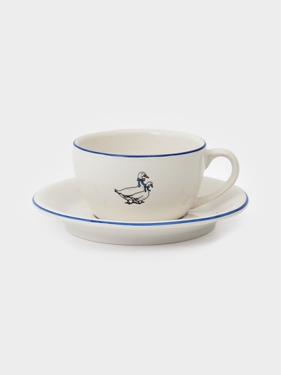 Чайная пара Тихорецкий фарфор «Гуси», 200 мл, белая