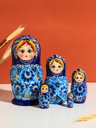 Матрешка "Русская красота", синий платок, 18 см,5 кукольная, ручная роспись 11006158