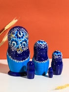 Матрешка "Русская красота", синий платок, 18 см,5 кукольная, ручная роспись 11006158