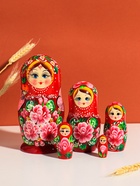 Матрешка дерево «Глаша», красное платье, розовые цветы, 18 см, 5 кукольная, ручная роспись - Фото 1