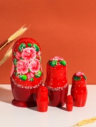 Матрешка "Глаша", красное платье, розовые цветы, 18 см, 5 кукольная,ручная роспись 11006161