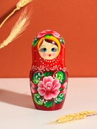 Матрешка "Глаша", красное платье, розовые цветы, 18 см, 5 кукольная,ручная роспись 11006161