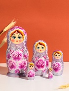 Матрешка дерево «Маня», сиреневая, 18 см, 5 кукольная, ручная роспись - Фото 1