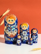 Матрешка "Настёна", синее платье, белые цветы,  18 см,5 кукольная, ручная роспись 11006163