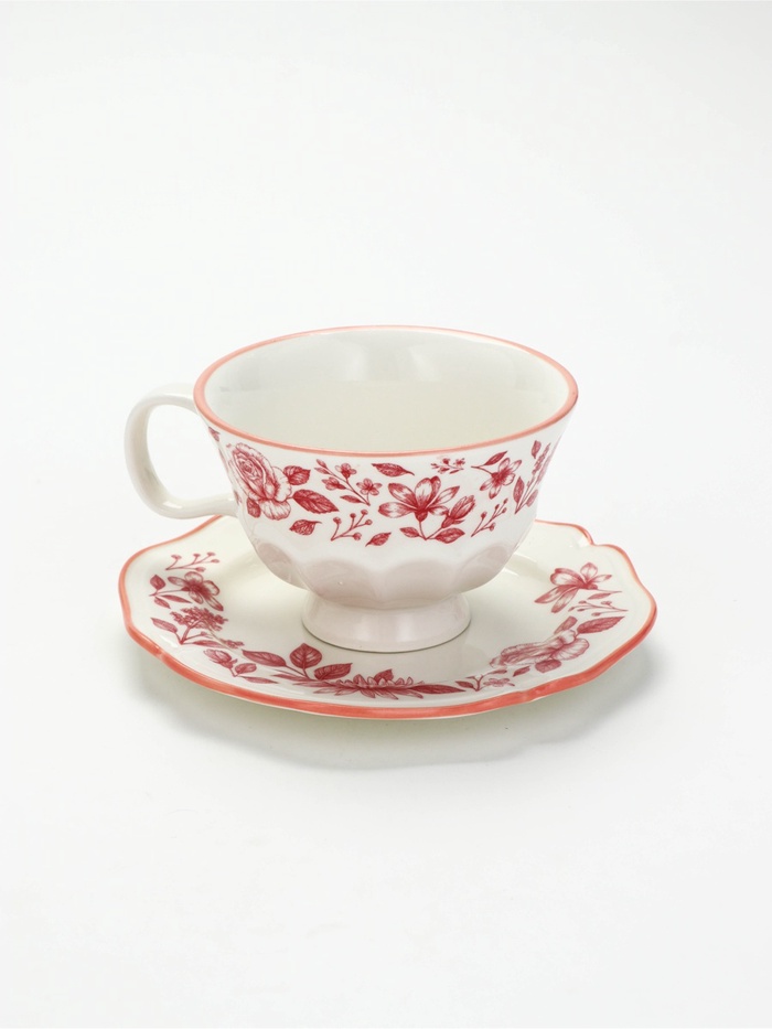 Чайная пара «Розовый сад»: кружка 280 мл, блюдце d=16 см, ручная работа