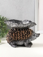 Фигура с подставкой для мелочей "Ёжик с листом" 15х21х13 см, серебро с бронзой - фото 809624120