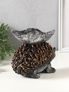 Фигура с подставкой для мелочей "Ёжик с листом" 15х21х13 см, серебро с бронзой - фото 809624121