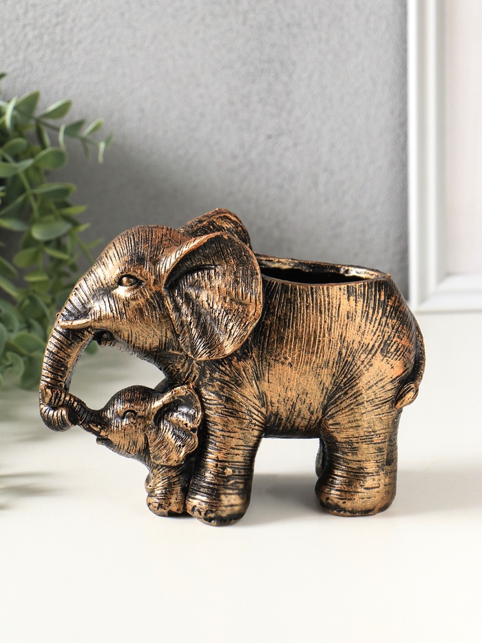 Подставка для мелочей «Слон со слонёнком», 16×12×8 см, под бронзау