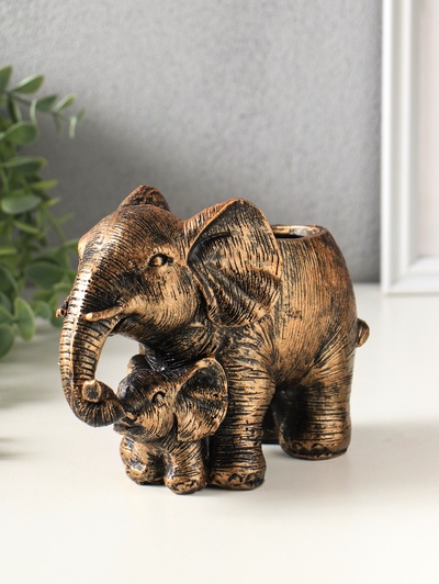 Подставка для мелочей «Слон со слонёнком», 16×12×8 см, под бронзу