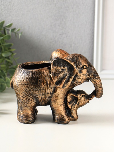 Подставка для мелочей «Слон со слонёнком», 16×12×8 см, под бронзу