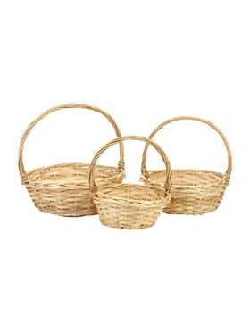 Набор корзин 3 шт плетеных 35х35х14 30х30х12 25х25х10 ПЛЕТ ручка h=_ см Natural