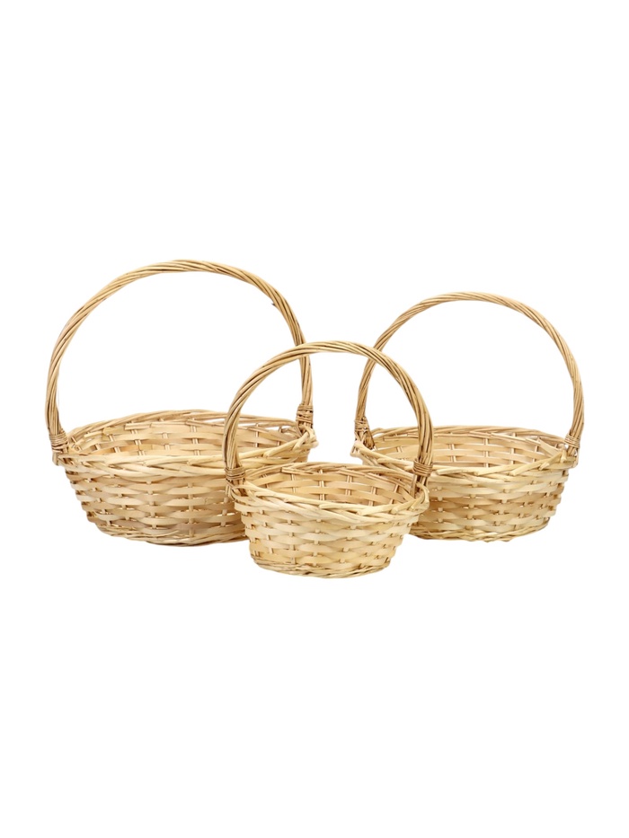 Набор корзин 3 шт плетеных 35х35х14 30х30х12 25х25х10 ПЛЕТ ручка h=_ см Natural