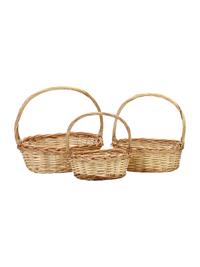 Набор корзин 3 шт плетеных 40х32х14 34х26х12 29х21х11 ПЛЕТ ручка h=_ см Natural