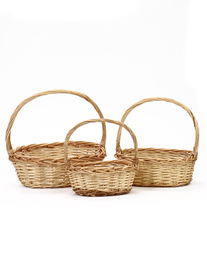 Корзина плетёная для хранения Leni, лоза, с ручкой, натуральная, набор 3 шт.