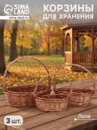 Корзина плетёная для хранения Leni, лоза, с ручкой, коричневая, набор 3 шт. - Фото 1