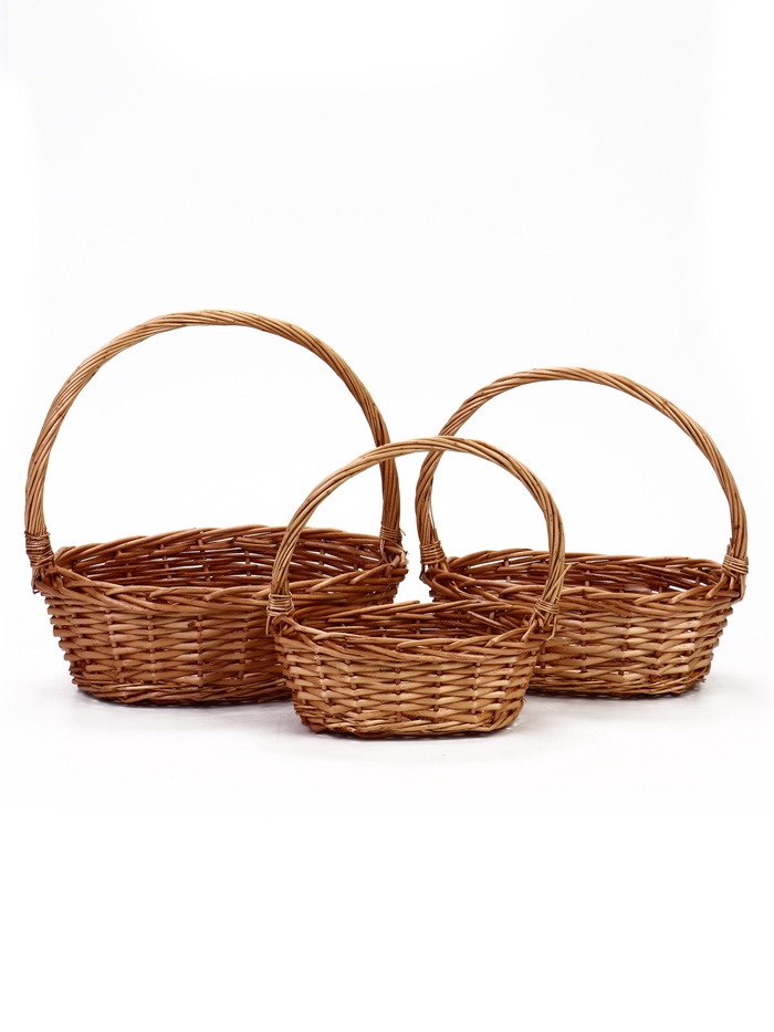 Корзина плетёная для хранения Leni, лоза, с ручкой, коричневая, набор 3 шт.