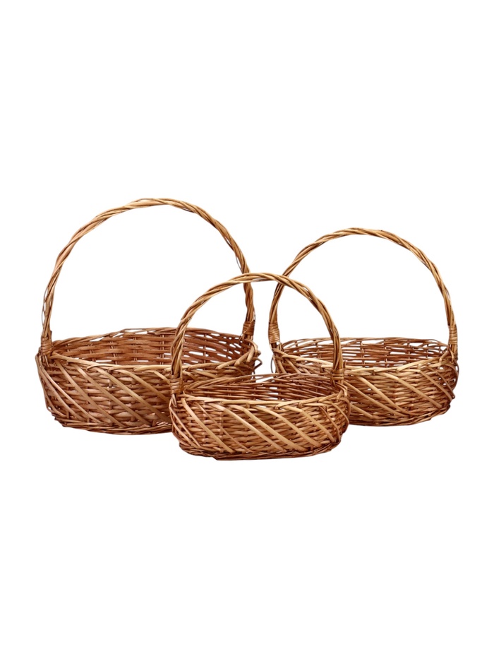 Набор корзин 3 шт плетеных 44х36х14 38х30х13 32х24х11 ПЛЕТ ручка h=_ см  light brown