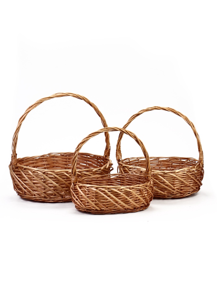 Корзина плетёная для хранения Neri, лоза, с ручкой, коричневая, набор 3 шт.