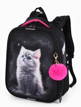Рюкзак школьный для девочки «Котёнок», Stavia, эргономичная спинка, 30×16×38 см, чёрный