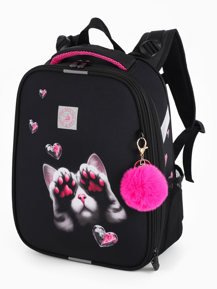 Рюкзак школьный для девочки «Лапки», Stavia, эргономичная спинка, 30×16×38 см, чёрный - Фото 1