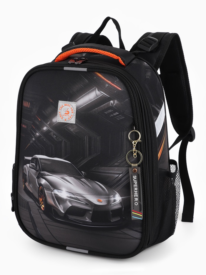 Рюкзак школьный для мальчика «Автомобиль», Stavia, эргономичная спинка, 30×16×38 см, чёрный - Фото 1