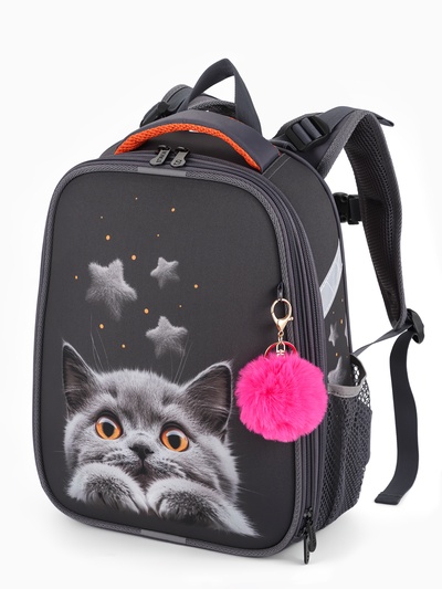 Рюкзак школьный для девочки «Котик», Stavia, эргономичная спинка, 30×16×38 см, серый