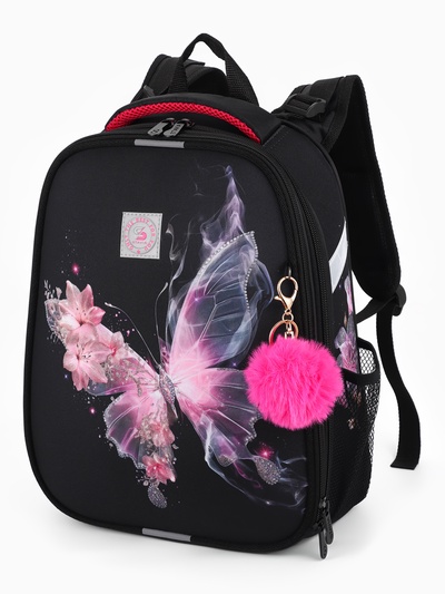 Рюкзак школьный для девочки «Бабочка», Stavia, эргономичная спинка, 30×16×38 см, чёрный