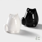 УЦЕНКА Набор фарфоровый для специй BellaTenero «Котики», 3 предмета: солонка, перечница, бамбуковая подставка, белый, чёрный - Фото 3