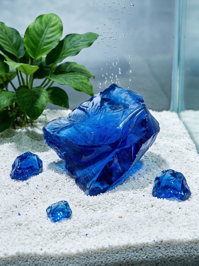 Декоративные камни для аквариума, 3-5 см, 500 г, необработанные, стекло, синие