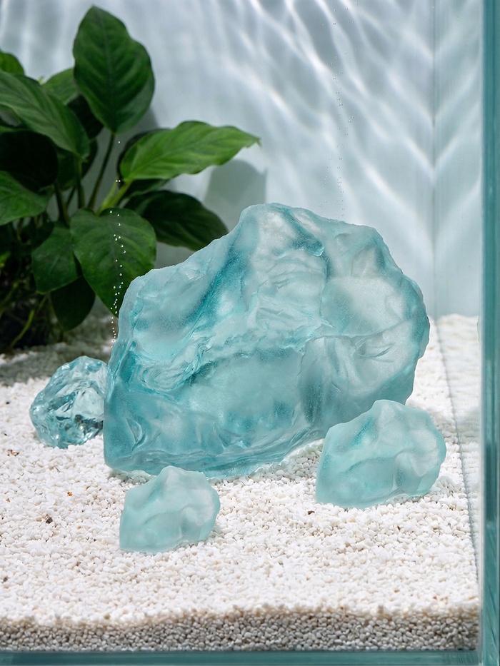 Декоративные камни для аквариума, 3-5 см, 500 г, необработанные, стекло, голубые