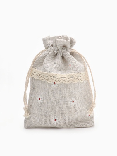 Набор мешочков подарочных 50 шт. «Лён» с ромашкой 10×13.5, цвет кремовый