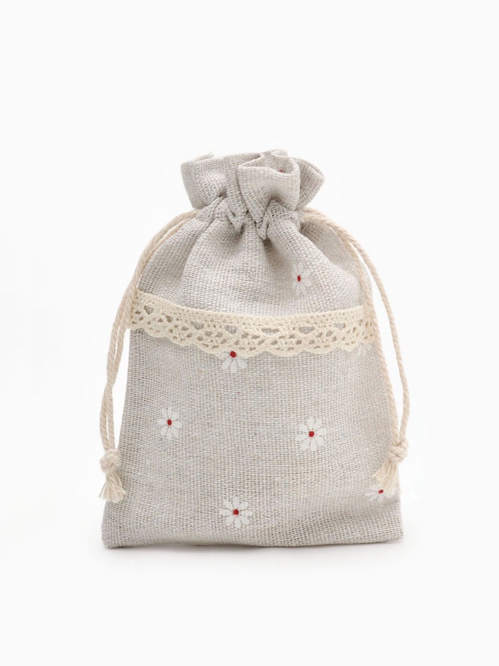 Набор мешочков подарочных 50 шт. «Лён» с ромашкой 10×13.5, цвет кремовый - Фото 1