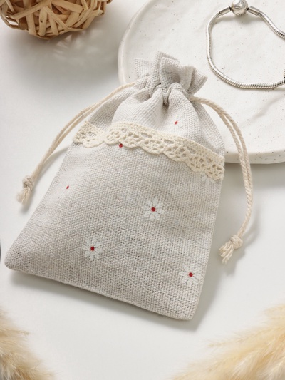 Набор мешочков подарочных 50 шт. «Лён» с ромашкой 10×13.5, цвет кремовый