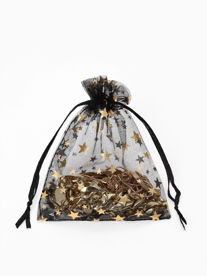 Набор мешочков подарочных 100 шт. «Звёздный дождь», 10×12 см, чёрный с золотом - Фото 1
