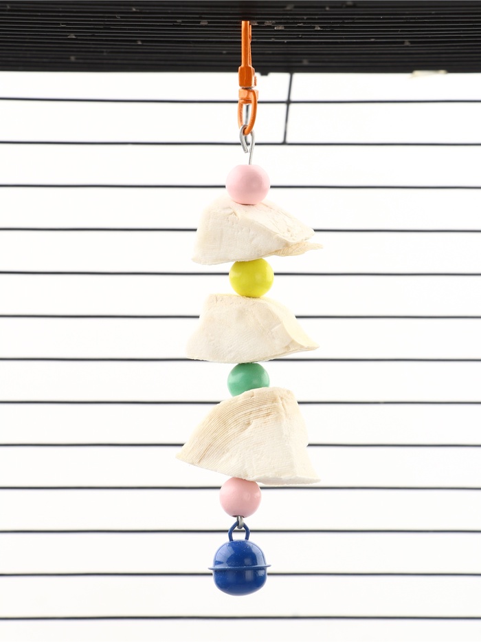 Игрушка для птиц с панцирем каракатицы и бусами, 9×3 см, цвет МИКС