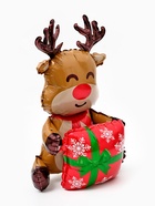 Воздушный шар фольгированный 3D 38" "Олень с подарком", только под воздух - фото 123133839